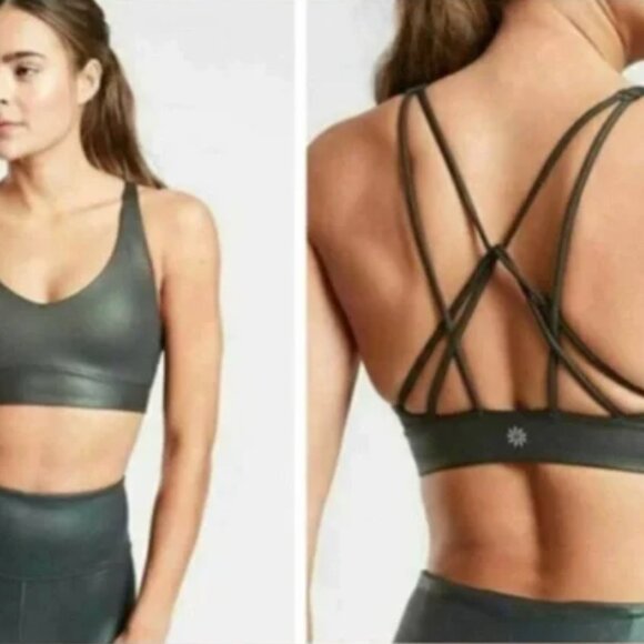 Athleta Solace Shimmer Strappy Sports Bra in Astral Green Size Medium - Picture 1 of 4